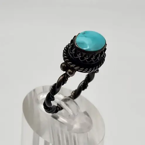 Vintage Handcrafted Sterling Silver & Turquoise Ring (7) Blue