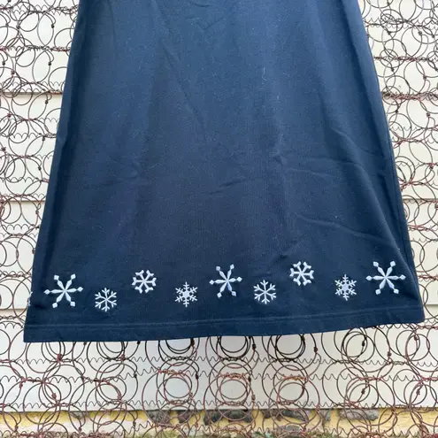 Vintage 90s Westbound Christmas Trees Snowflakes Embroidered Long Black Dress S