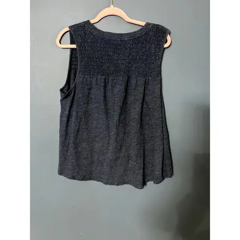 cj banks 1X Tassles Tank Top Boho Blue Pleated Tie Up V-Neck Plus Size Comfort