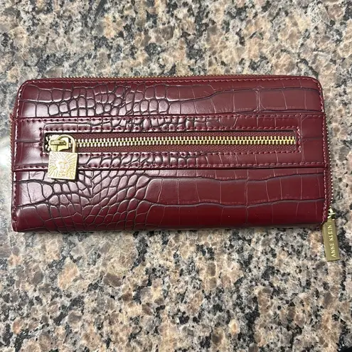 Anne Klein  Croc Burgundy Long Wallet Lots of Pockets EUC #3102