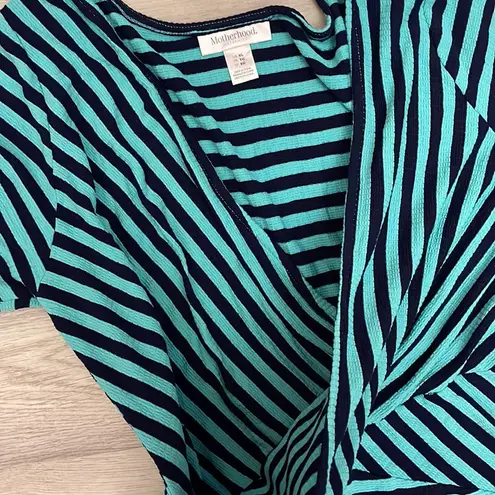 Motherhood Maternity Blue & Green Striped Crossed Front Short Sleeve Top Size XL