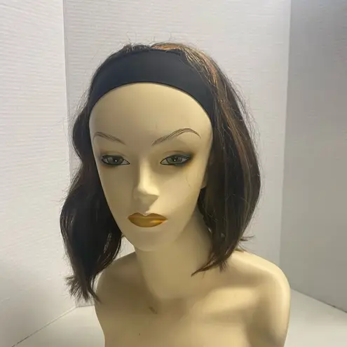 LUVME Human Hair Wig With Headband Brown With Few Highlights Asymmetrical Style