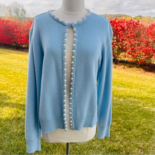 Boston Proper Blue Pearl trimmed cardigan Size M