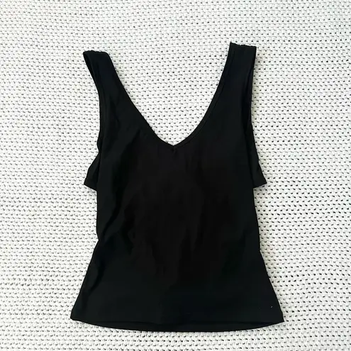 Zyia  Active Black Ribbed V Tank Criss Cross Crossover Open Back Small