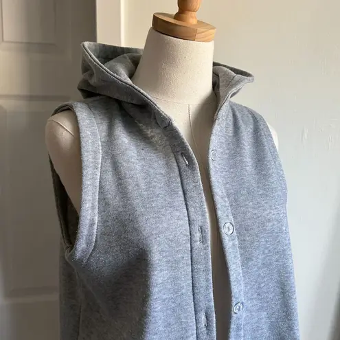 Grey Hoodie Vest, Gray Sleeveless Sweatshirt, Button Down