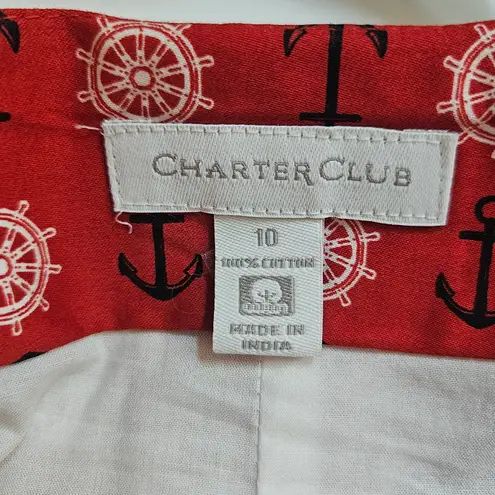 Charter Club Skirt Nautical Sailor Print Pleated Fully Lined 100% Cotton Sz 10