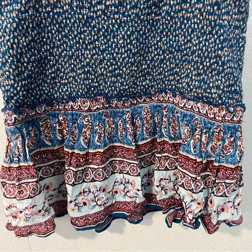 Patrons of Peace Floral Paisley Patterned Smocked Peplum Top Sleeveless Size L