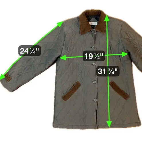Vintage Gray Quilted Barn Coat Brown Corduroy Collar Preppy Equestrian Sz Large