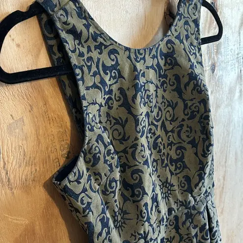 Skies Are Blue  Blue Denim Olive Green Velvet Cotton Dress Size M