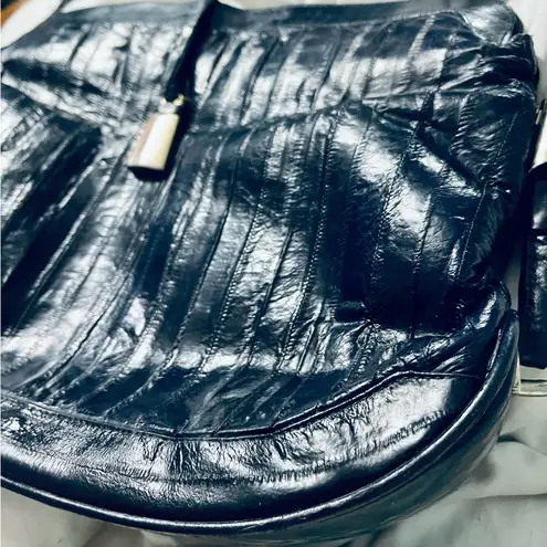 Vintage Navy Blue Eel Skin Leather Purse Shoulder Bag Cross Body 13 X 9 Stunning