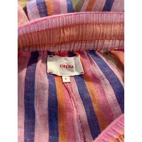 Xirena Striped Linen Blend Pants Womens Medium Coral Pink Purple Drawstring Pink