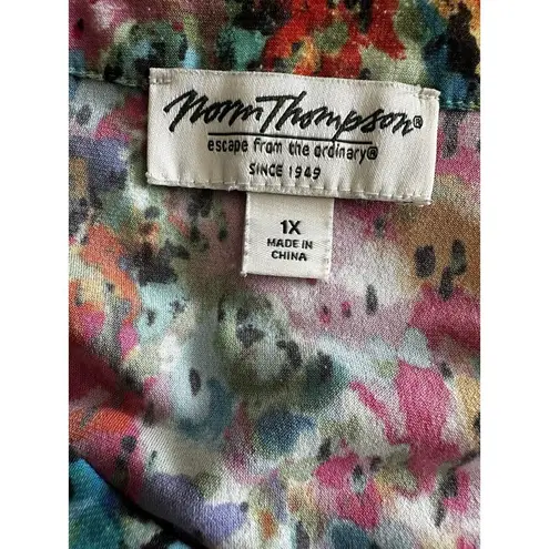 Norm Thompson Women's Plus Multicolor Watercolor Floral Tank Top Size 1X Blue