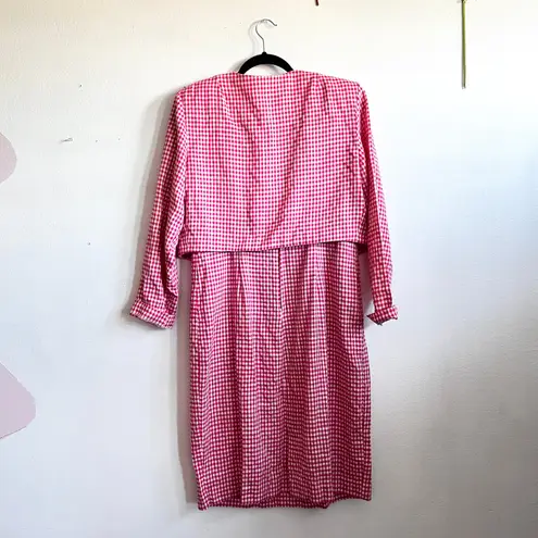 Vintage 80s Pink Gingham Dress 2 Pc Set Retro Cottagecore Prairie Large