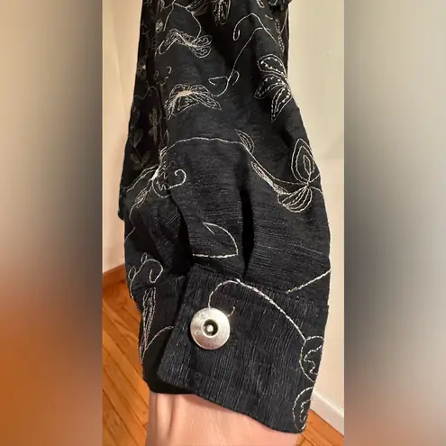 carole little Black & Cream Floral Embroidery Jacket Sz 3X Heavy Silver …