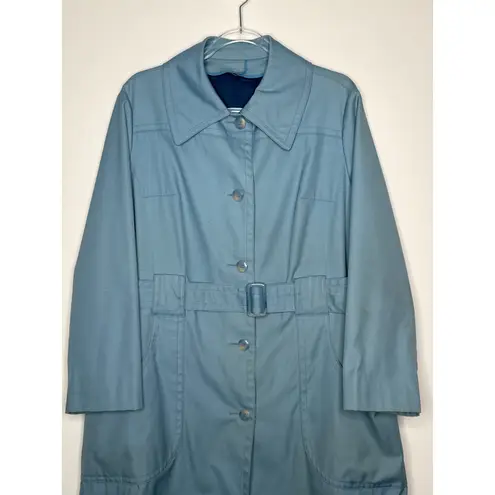 London Fog 1960s Blue Belted Rain Coat With Big Pockets fall winter large