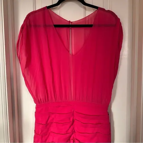 Alice + Olivia  Sz L Silk Strawberry Pink Cocktail Ruched Mini Dress C203573646