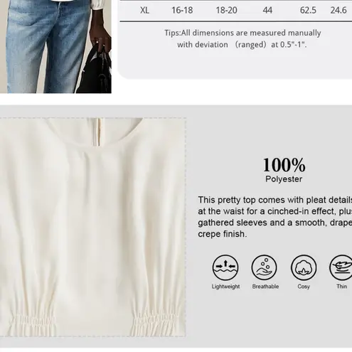 Cream Long Sleeve Ruched Blouse with Mandarin Collar White Size XL