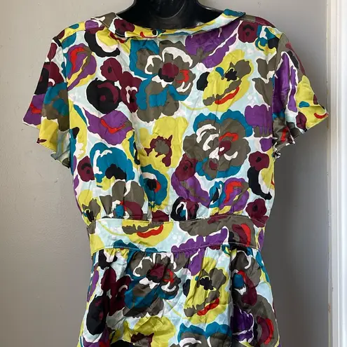Ideology Purple and Yellow 100% silk Wrap Blouse