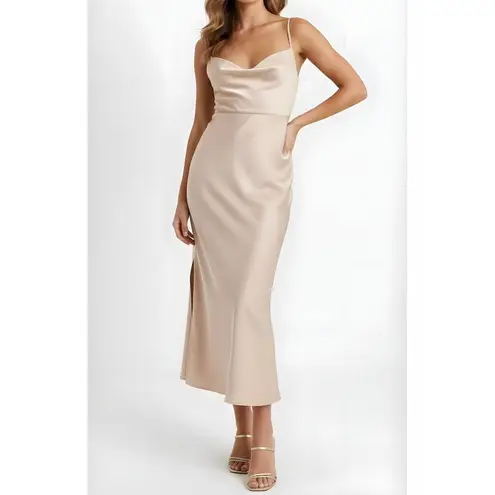 BHLDN Cali Satin Charmeuse Slip Dress, Champagne, 2 (US)