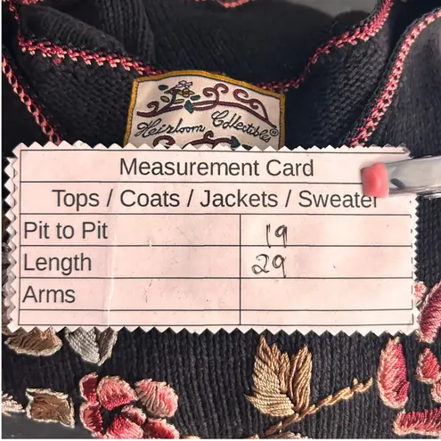 Vintage Embroidered Sweater S 3D Roses Feminine Romantic Beaded Oversized Black