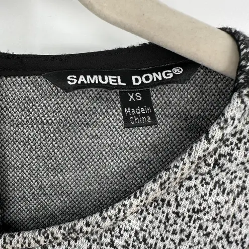 Samuel Dong Dress Womens XS Black White Ombre Peplum Sheath Knit 3/4 Sleeve