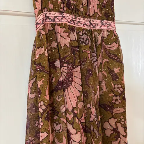 Ulla Johnson RARE Celestia Floral Batik Print Midi Dress Olive Ruffl Silk Size 6