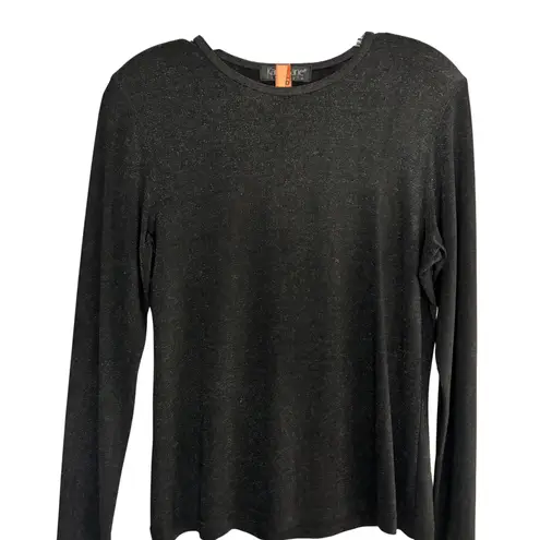 Karen Kane Vintage Black Silver Metallic Long Sleeve Stretch Top Sz M Holiday
