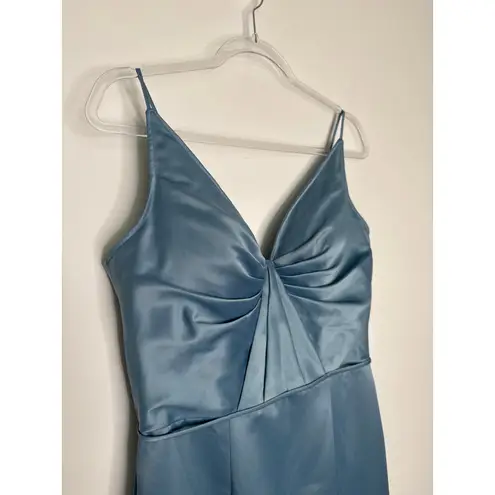 2000s Morilee Madeline Gardner Slate Blue Satin Formal Gown medium