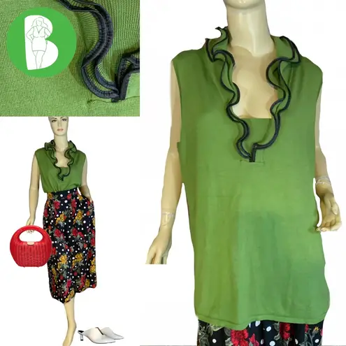 RED WOMAN GREEN SLEEVELESS SWEATER KNIT TUNIC W/FAUX LEATHER TRIM (18/20)