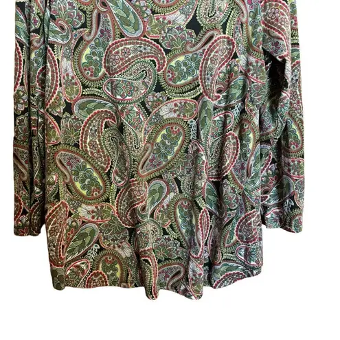 J Jill Top Womens Large Multicolor Paisley Boho Print Stretch Blouse Ladies