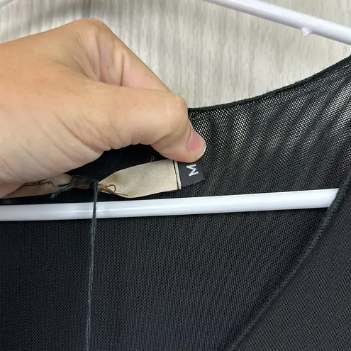 Cynthia Ashby Womens Dress Medium Black Long Sleeve Lagenlook Mesh Asymmetrical