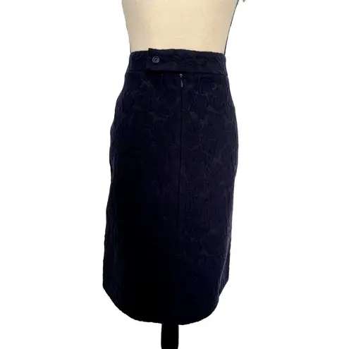 Marni Floral Lace Wool Skirt Womens Size 44 Navy Blue with Dark Gray Pencil