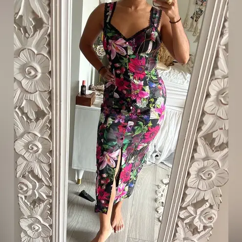 Marchesa Notte Botanical Midi Dress in Size 6 Black