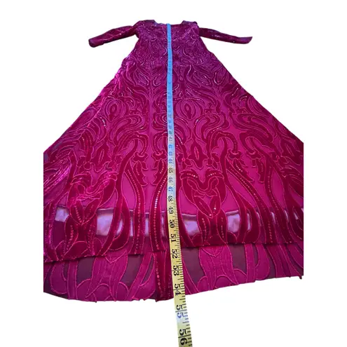 Marchesa Notte Red Velvet Sequin Evening Gown