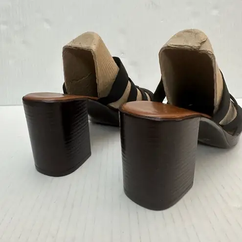 Italian Shoemaker Womens 8 Black Elastic Strappy Block Heel Mules Slides Sandals