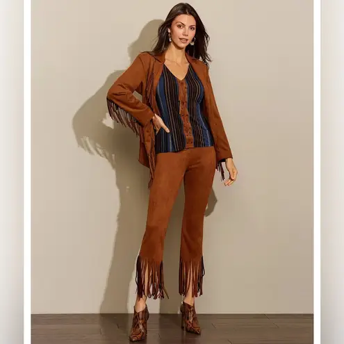 Slim Factor By Investments Women's Plus Pants Faux Suede Fringe Size 1X Brown