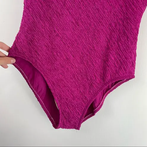 Vintage Y2K Magenta Textured Stretch One Piece Swimsuit Sz Large Pink