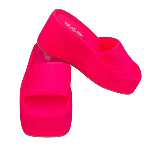 Olivia Miller Uproar Wedge Sandals Slip on Open Toe Platform Slides Pink Sz 7