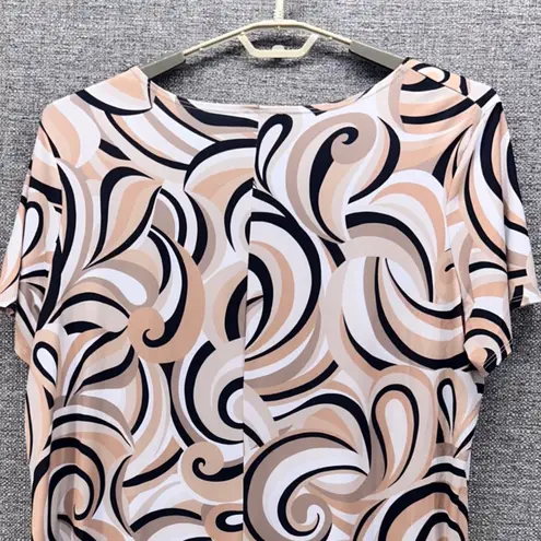 Slinky Brand Vintage Womens Blouse Size 2X Brown Swirl Short Sleeve Made in USA