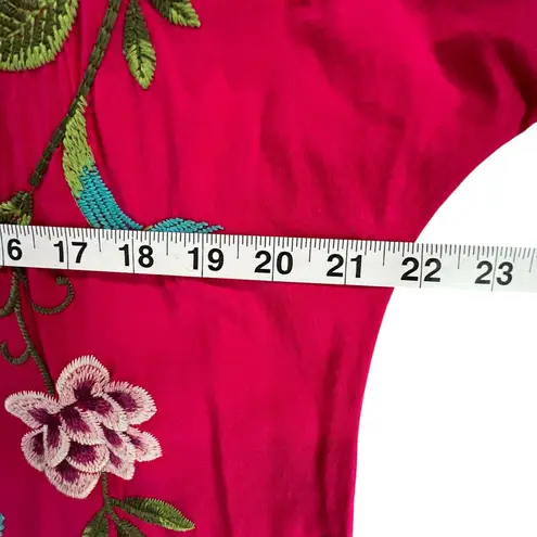 Johnny Was T Shirt Dress Women L Pink Embroider Floral Garden Festival Bohemian