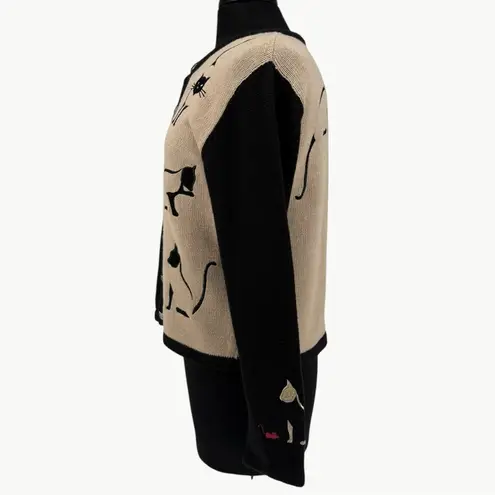 Christopher & Banks Vintage Y2K Embroidered Cat Cardigan | Sz Small | Black/Tan