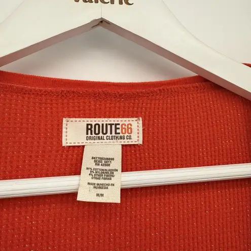 Route 66 Orange Sparkle Button Henley Long Sleeve Top Cotton Size Medium