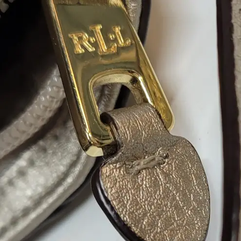 VTG Lauren RL Pebbled Cow Leather Purse 9.5" Rose Gold Silver Crossbody Bag