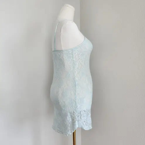 Vintage Y2K Cinema Etoile Blue Lace Slip Dress Stretch Bodycon Lace Up Side M Size M