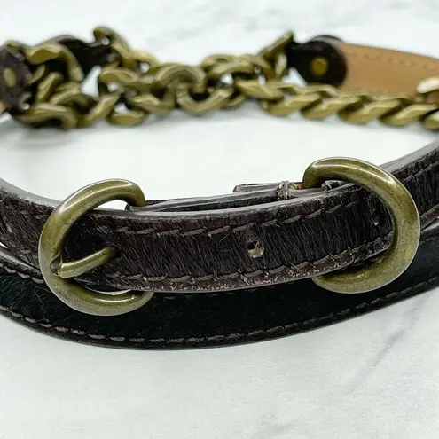 J.Crew  Brown Genuine Leather Fur and Chain Belt Size M Medium