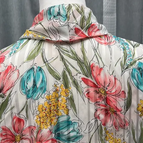 Vintage Floral tie front sheer blouses size 14 White