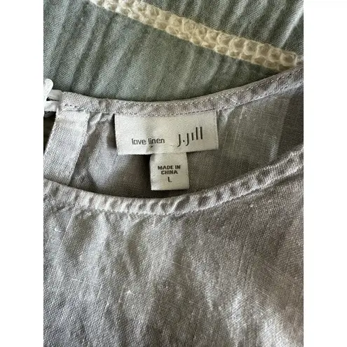 J. Jill Linen Gray White Plaid Checkered Gingham Sleeveless Button Back Top L Size L