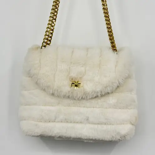 Rachel Roy crossbody bag purse cream faux fur shoulder gold chain adjustable
