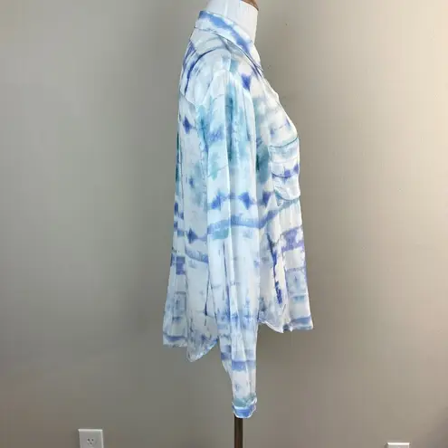 Bella Dahl Hipster Shirt Small Women Blue Aqua Shibori Button Up Lightweight New