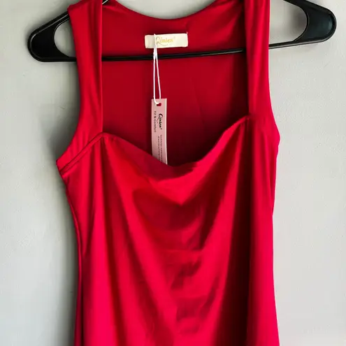 Red Sleeveless Dress Qinsen Mini Square Neck Bodycon Party Cocktail Size Medium